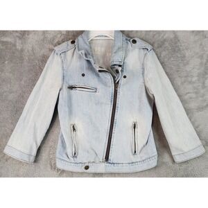 Gap 1969 Jacket Womens XS Blue Light Wash Denim Biker Asymmetrical Zip Retro
